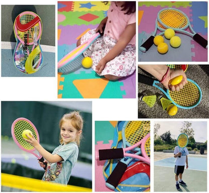Kids Tennis Rackets with Carrying Bag,Soft Training Balls and Badminton Birdies,12 in 1 Tennis Racquets Gift Set for Children Outdoor Indoor Sports