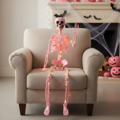 1 Pcs 40" Pink Skeleton Halloween Decoration LED Light up Posable