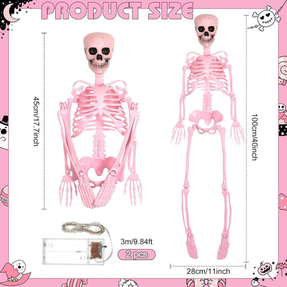 1 Pcs 40" Pink Skeleton Halloween Decoration LED Light up Posable