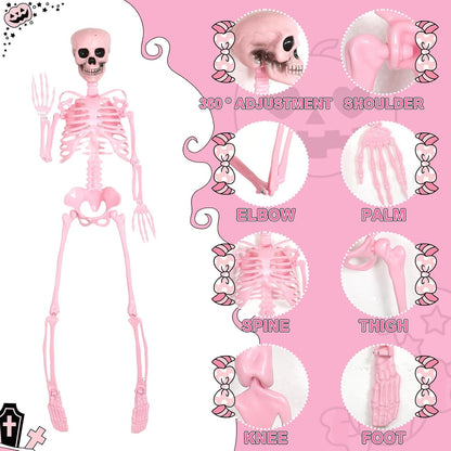 1 Pcs 40" Pink Skeleton Halloween Decoration LED Light up Posable