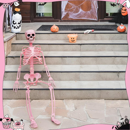 1 Pcs 40" Pink Skeleton Halloween Decoration LED Light up Posable