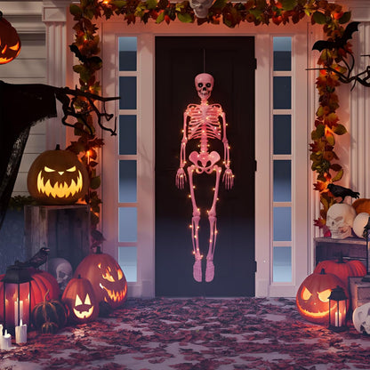 1 Pcs 40" Pink Skeleton Halloween Decoration LED Light up Posable