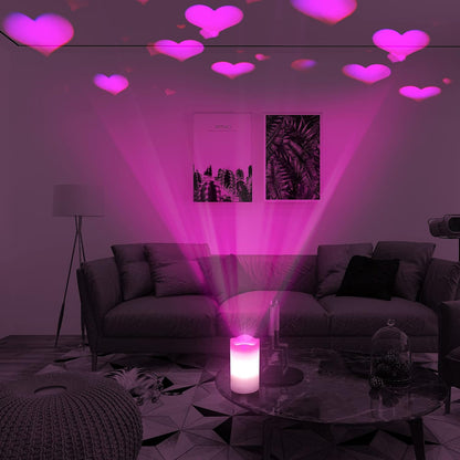 Valentines Day Decorations Flameless Candles with Romantic Pink Heart Projector Lights Battery Operated LED Candle with Remote and Timer