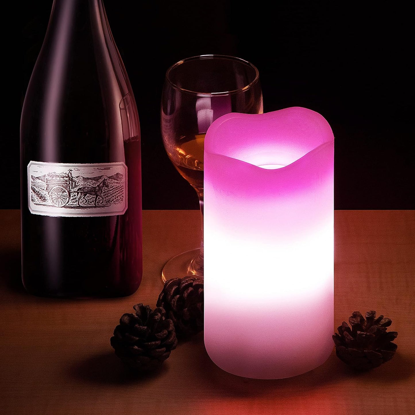 Valentines Day Decorations Flameless Candles with Romantic Pink Heart Projector Lights Battery Operated LED Candle with Remote and Timer