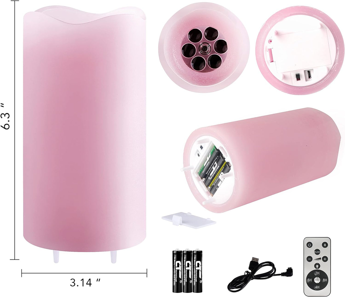 Valentines Day Decorations Flameless Candles with Romantic Pink Heart Projector Lights Battery Operated LED Candle with Remote and Timer