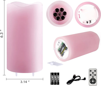 Valentines Day Decorations Flameless Candles with Romantic Pink Heart Projector Lights Battery Operated LED Candle with Remote and Timer