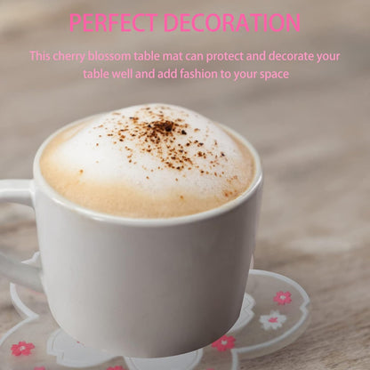 Coasters for Drinks Set of 4 Silicon Cup Coasters Cute Pink Cup Mats Cherry Blossom Coaster, Table Cup Mat for Drinks, Coffee, Tea (4.5in)