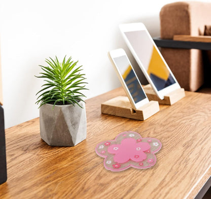 Coasters for Drinks Set of 4 Silicon Cup Coasters Cute Pink Cup Mats Cherry Blossom Coaster, Table Cup Mat for Drinks, Coffee, Tea (4.5in)