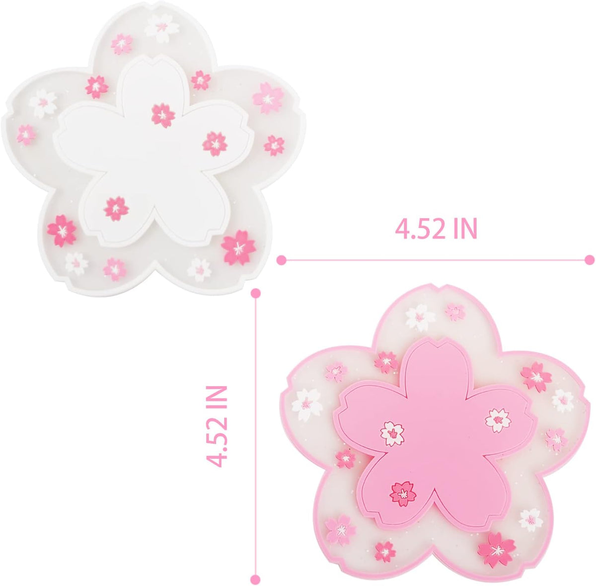 Coasters for Drinks Set of 4 Silicon Cup Coasters Cute Pink Cup Mats Cherry Blossom Coaster, Table Cup Mat for Drinks, Coffee, Tea (4.5in)