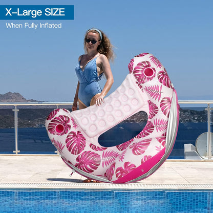 COOLCOOLDEE Pool Float with Canopy, Cup Holder - XL Pool Chair Lounge Float with Adjustable Sun Shade Cover, Drink Holder, Ergonomic Headrest,Inflatable Pool Float for Adults