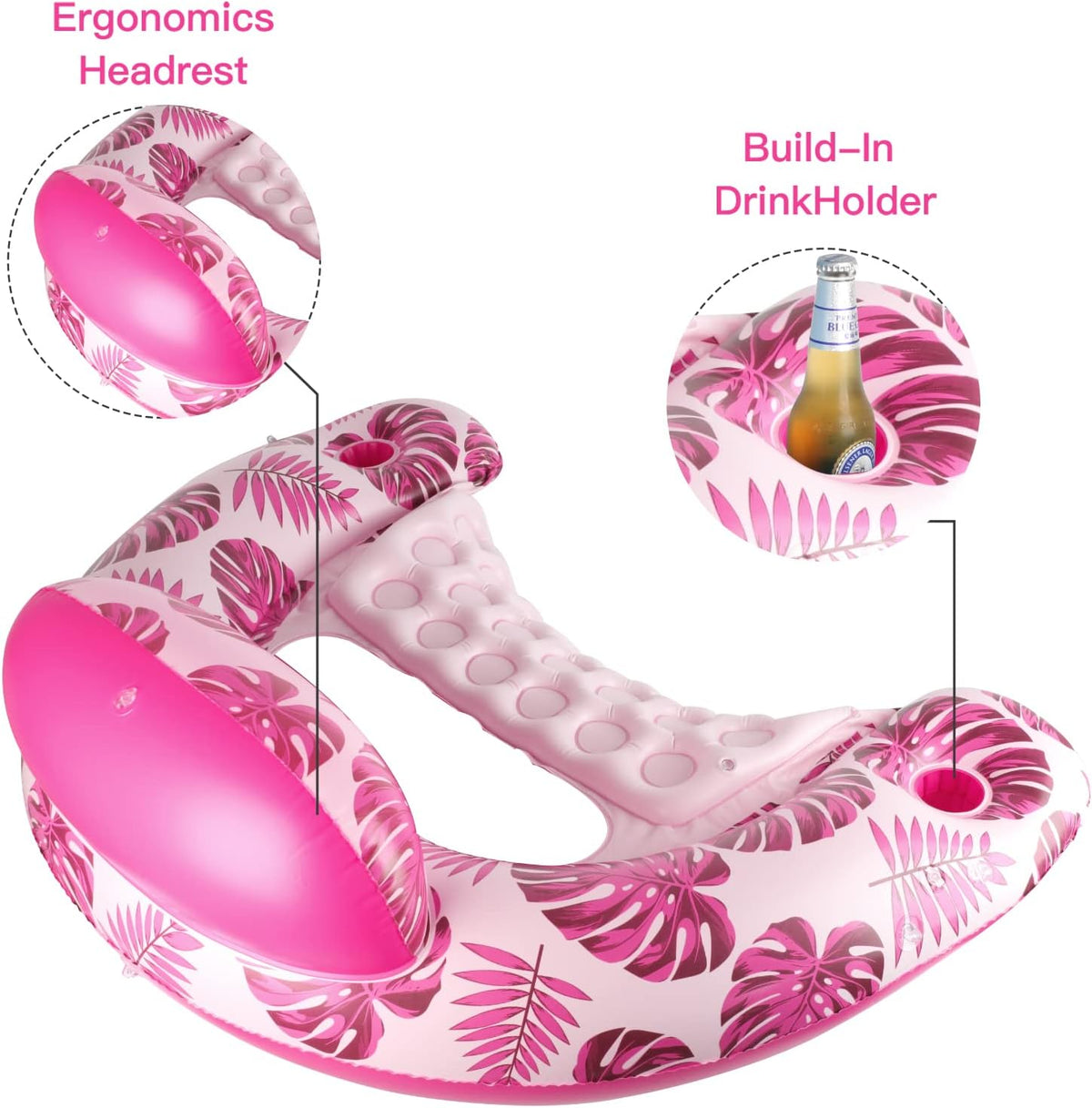 COOLCOOLDEE Pool Float with Canopy, Cup Holder - XL Pool Chair Lounge Float with Adjustable Sun Shade Cover, Drink Holder, Ergonomic Headrest,Inflatable Pool Float for Adults