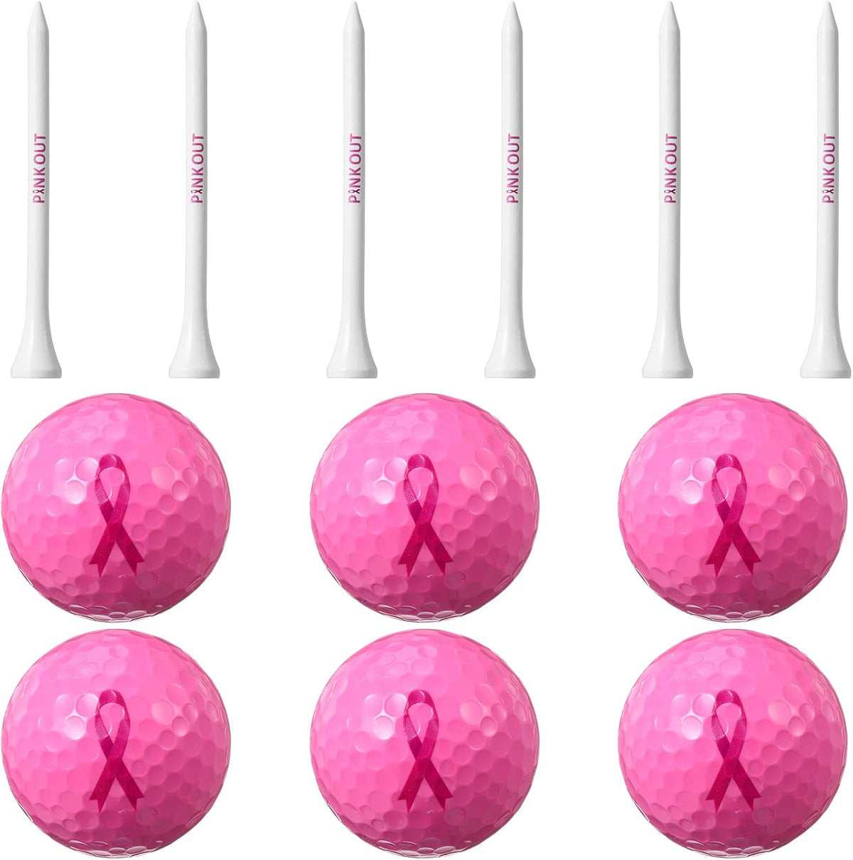 6 Pcs Pink Out Golf Balls and 6 Golf Tees with Pink Ribbon Scarf 3-1/4 Inch Breast Cancer Awareness Gift Set for Women Golfers Charity Event Fundraiser Sports Outdoor Practice