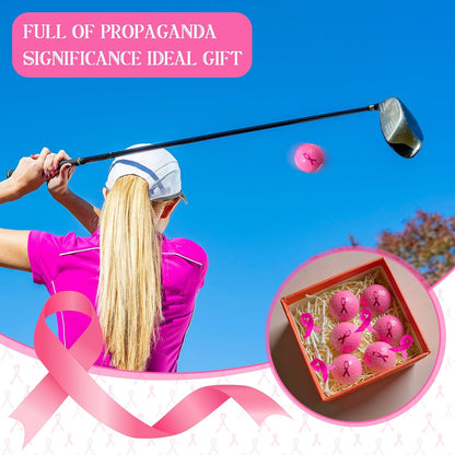 6 Pcs Pink Out Golf Balls and 6 Golf Tees with Pink Ribbon Scarf 3-1/4 Inch Breast Cancer Awareness Gift Set for Women Golfers Charity Event Fundraiser Sports Outdoor Practice