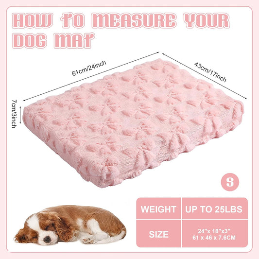 Pink Bow Dog Bed Mat Cute Dog Crate Pad with Removable Washable Cover Double Sided Cool and Warm 24 x 18.1 x 3 Inch Pink Puppy Bed