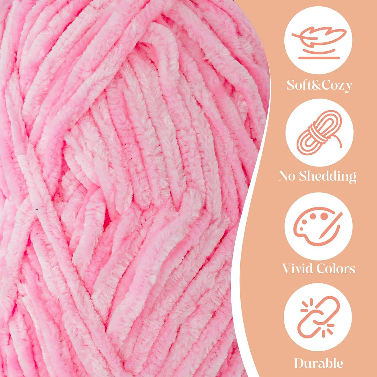 3 Pack Velvet Chenille Yarn for Crocheting and Knitting Beginners,Pink Velvet Plush Fuzzy Fluffy Chenille Yarn for Crochet Blankets/DIY Crafts(Pink)