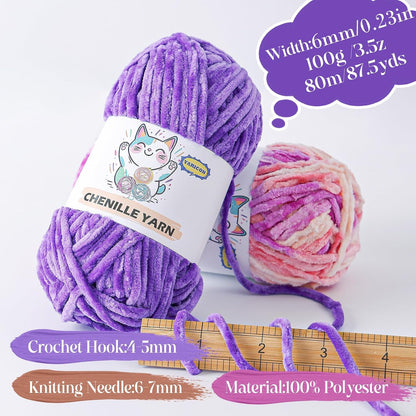 3 Pack Velvet Chenille Yarn for Crocheting and Knitting Beginners,Pink Velvet Plush Fuzzy Fluffy Chenille Yarn for Crochet Blankets/DIY Crafts(Pink)