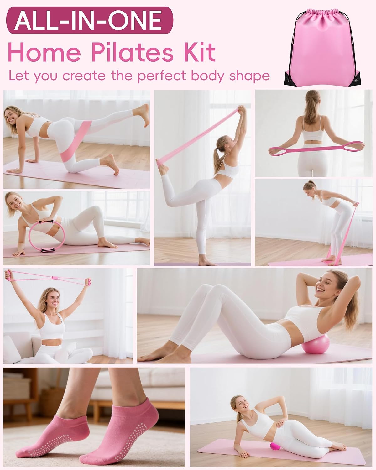 Pilates Kit for Home, Women Beginners Workout Essentials Set