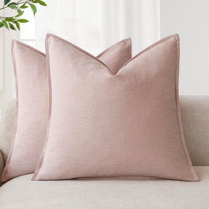 Linen Solid Decorative Throw Pillow Covers 20x20 Inch Light Pink
