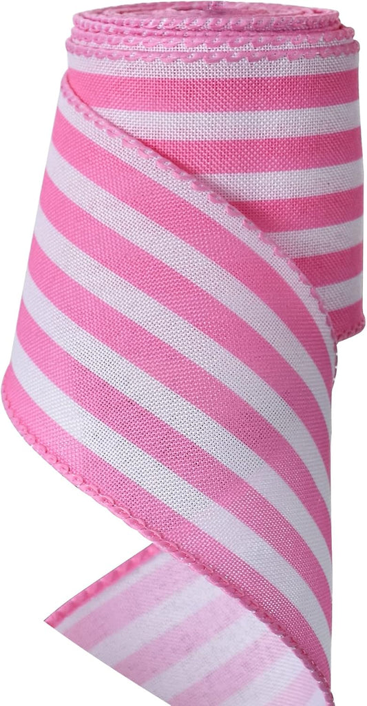 2.5 Inch Pink Stripe Burlap Wired Ribbon, Summer Spring Easter Ribbon for Gift Wrapping, Wreath Bows Making, Crafts, Baby Shower, Home Decoration, Easter Decor (Pink, 6yds)
