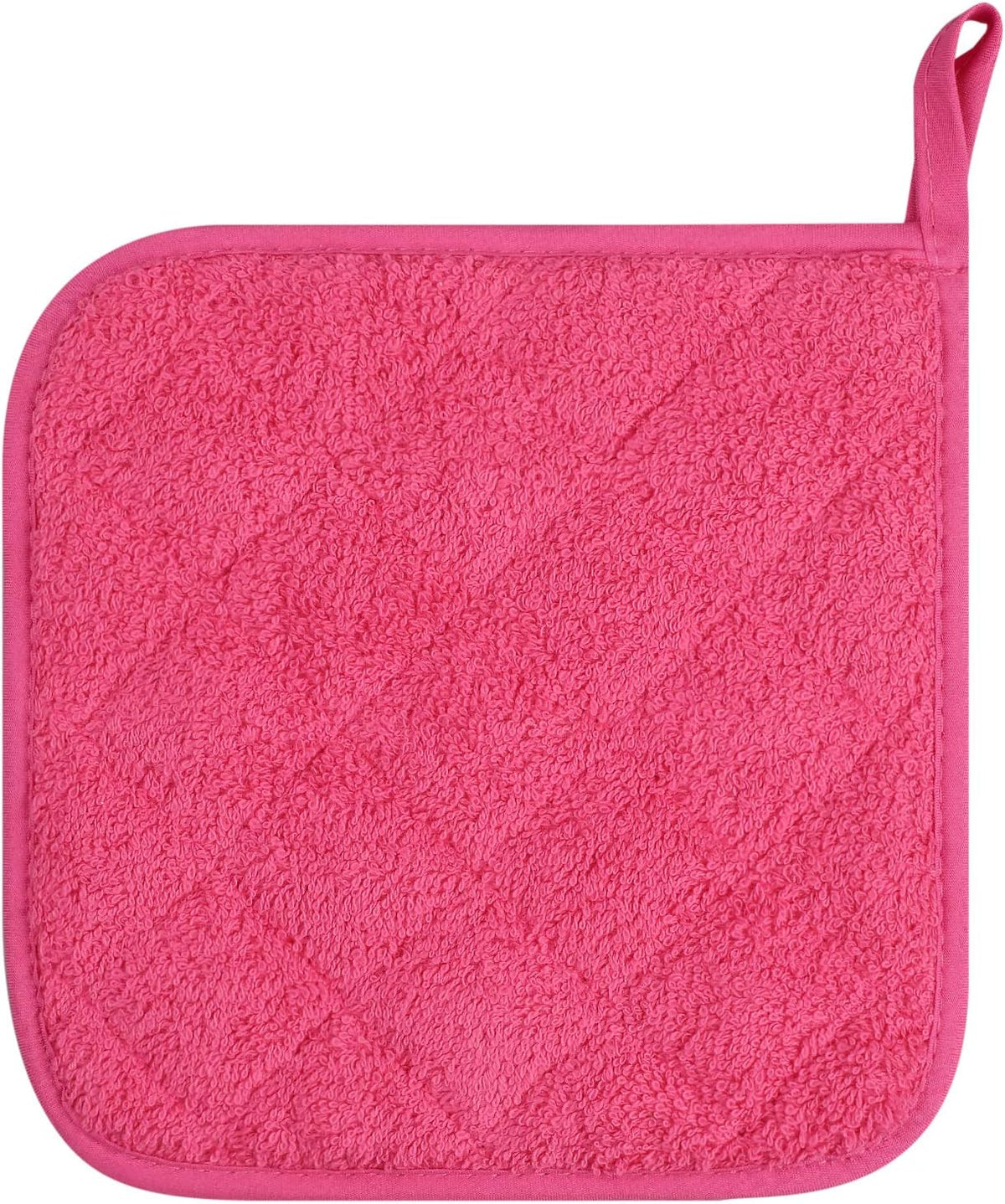 100% Cotton Kitchen Everyday Basic Terry Pot Holder Heat Resistant Coaster Potholder for Cooking and Baking Set of 5 (Dark Pink)
