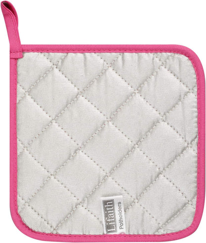100% Cotton Kitchen Everyday Basic Terry Pot Holder Heat Resistant Coaster Potholder for Cooking and Baking Set of 5 (Dark Pink)