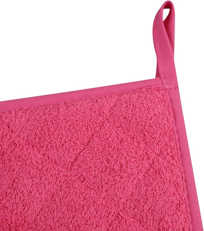 100% Cotton Kitchen Everyday Basic Terry Pot Holder Heat Resistant Coaster Potholder for Cooking and Baking Set of 5 (Dark Pink)