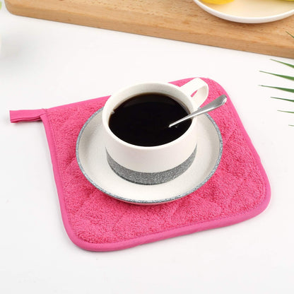 100% Cotton Kitchen Everyday Basic Terry Pot Holder Heat Resistant Coaster Potholder for Cooking and Baking Set of 5 (Dark Pink)