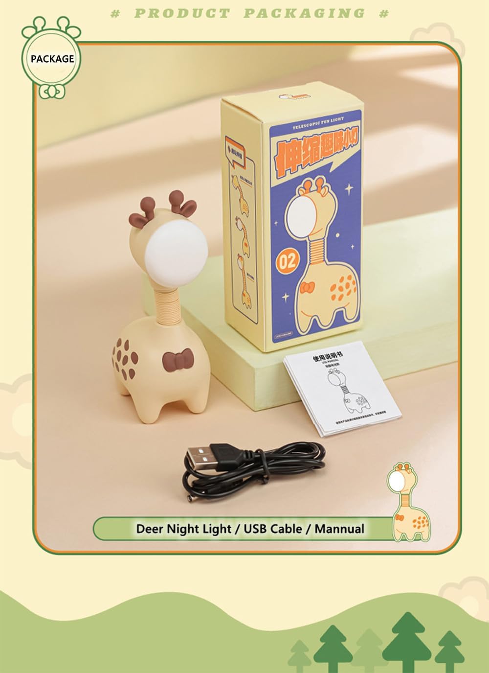 Giraffe Night Light USB Rechargeable Nursery Light Bedside Sleeping Light for Child Kids Students Birthday Party Gift Home Decor (Pink)