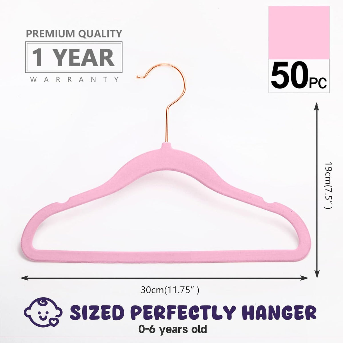 Baby Velvet Hangers 50 Pack 11.8 Inch Kids Infant Toddler Non-Slip