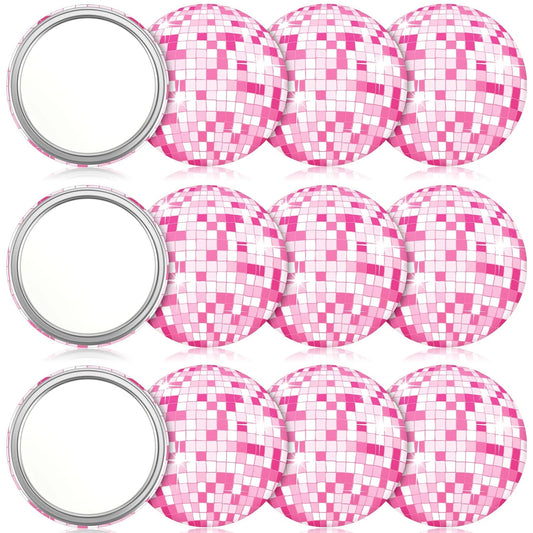 12 Pcs Disco Ball Compact Mirrors Round Portable Makeup, Pink