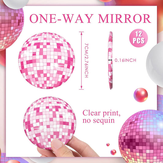 12 Pcs Disco Ball Compact Mirrors Round Portable Makeup, Pink