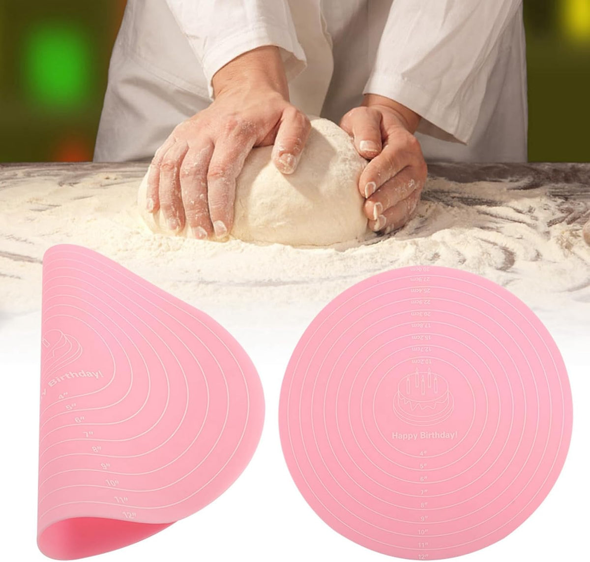 Dough Mat, Silicone Pastry Mat, Kneading Mat, With Measurements, for Making Cakes, Cookies, Macarons Bread and Pastry, 11.81x11.81x0.04 inch, Pink