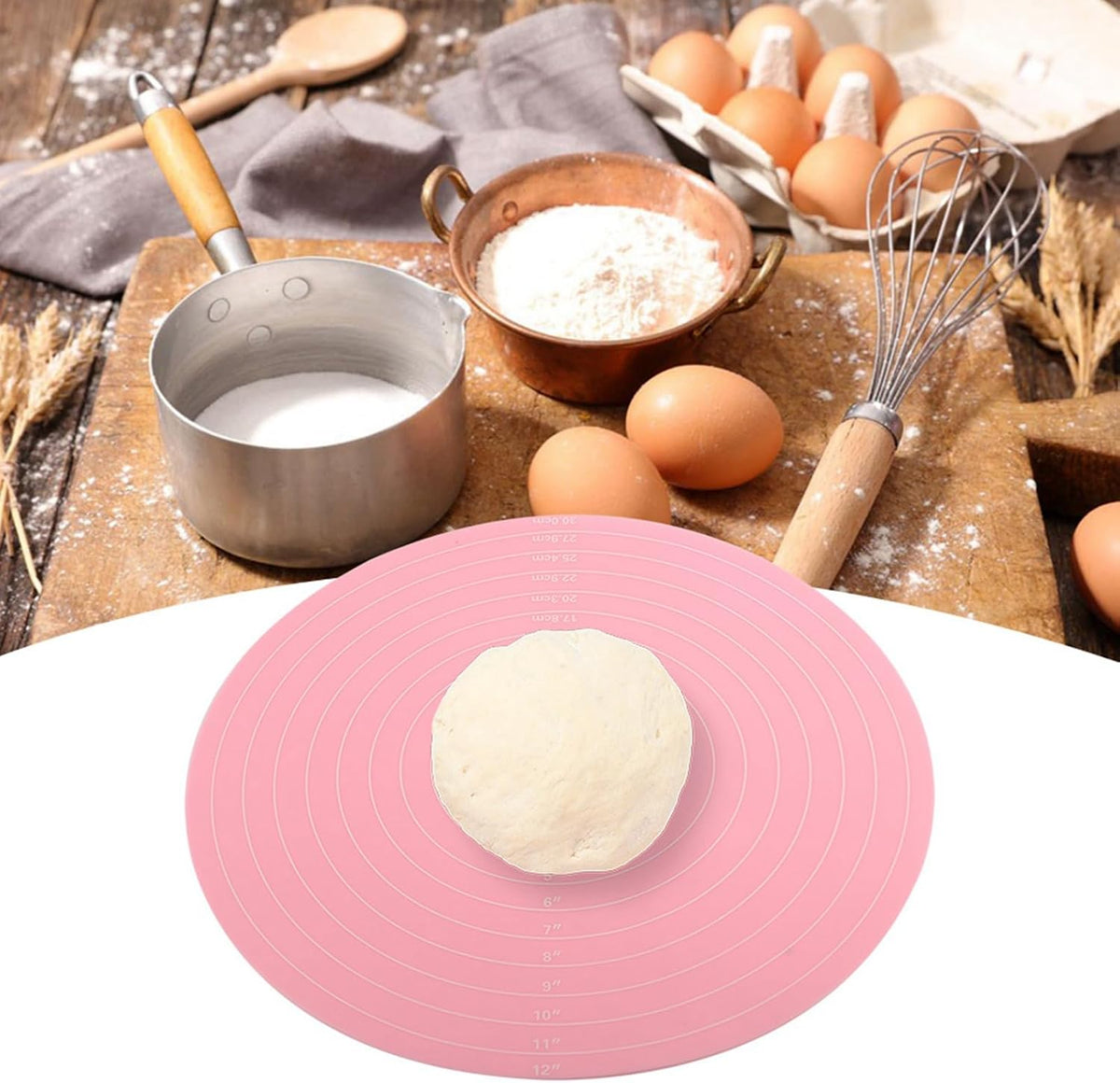 Dough Mat, Silicone Pastry Mat, Kneading Mat, With Measurements, for Making Cakes, Cookies, Macarons Bread and Pastry, 11.81x11.81x0.04 inch, Pink