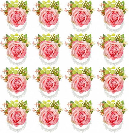 24 Pcs Corsage Wristlet for Wedding Bridesmaid Women, Peach Pink