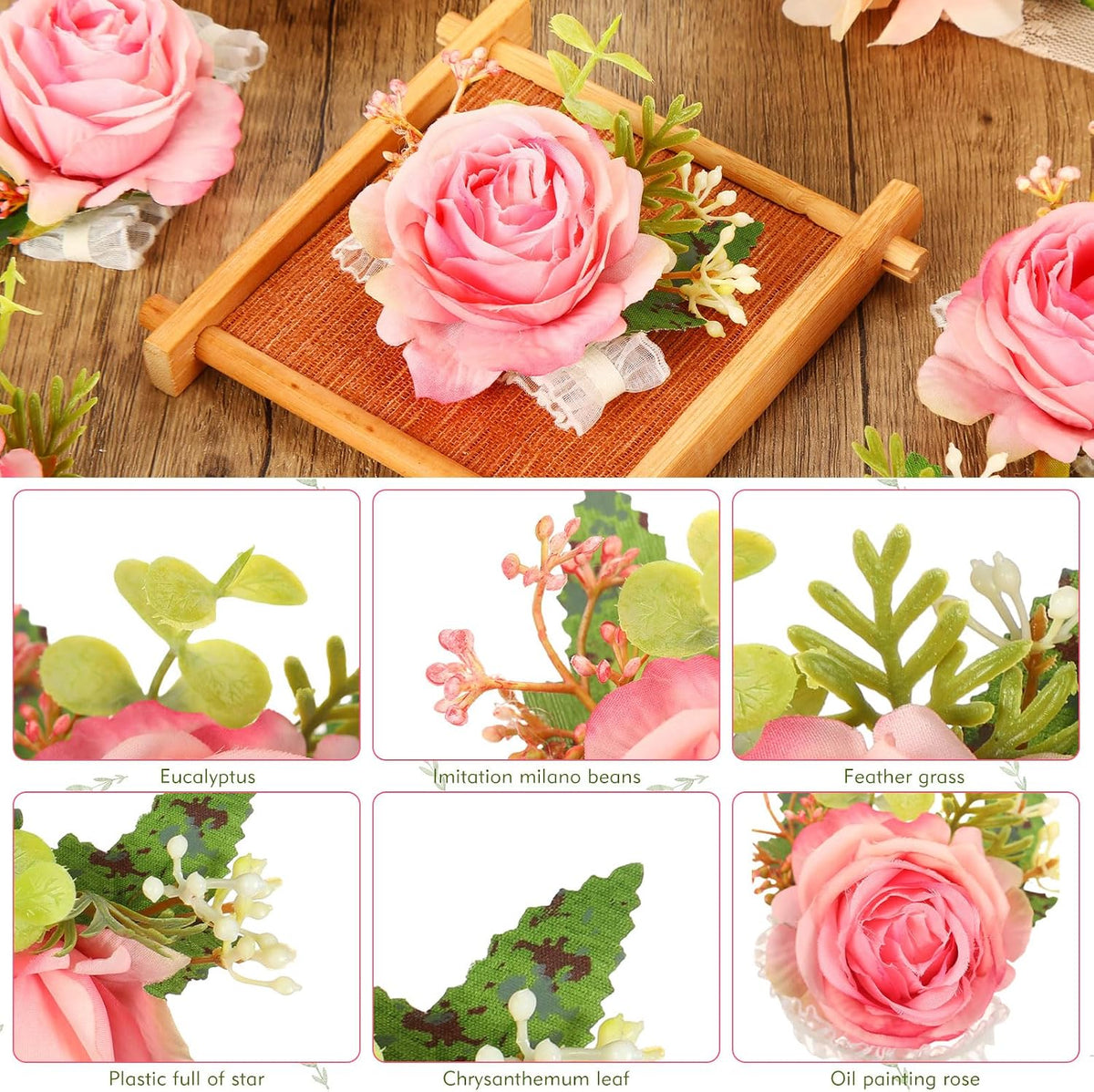24 Pcs Corsage Wristlet for Wedding Bridesmaid Women, Peach Pink