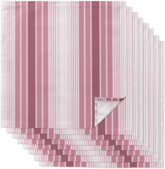 Pink Ombre Stripe Cloth Napkins, Farmhouse Simple Striped Washable and Reusable Dinner Napkins Set of 2, Table Napkin for Kitchen Party Birthday Wedding Hotel Housewarming 20''x20''