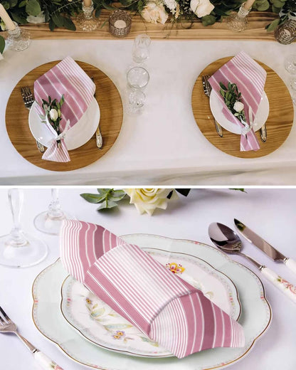 Pink Ombre Stripe Cloth Napkins, Farmhouse Simple Striped Washable and Reusable Dinner Napkins Set of 2, Table Napkin for Kitchen Party Birthday Wedding Hotel Housewarming 20''x20''