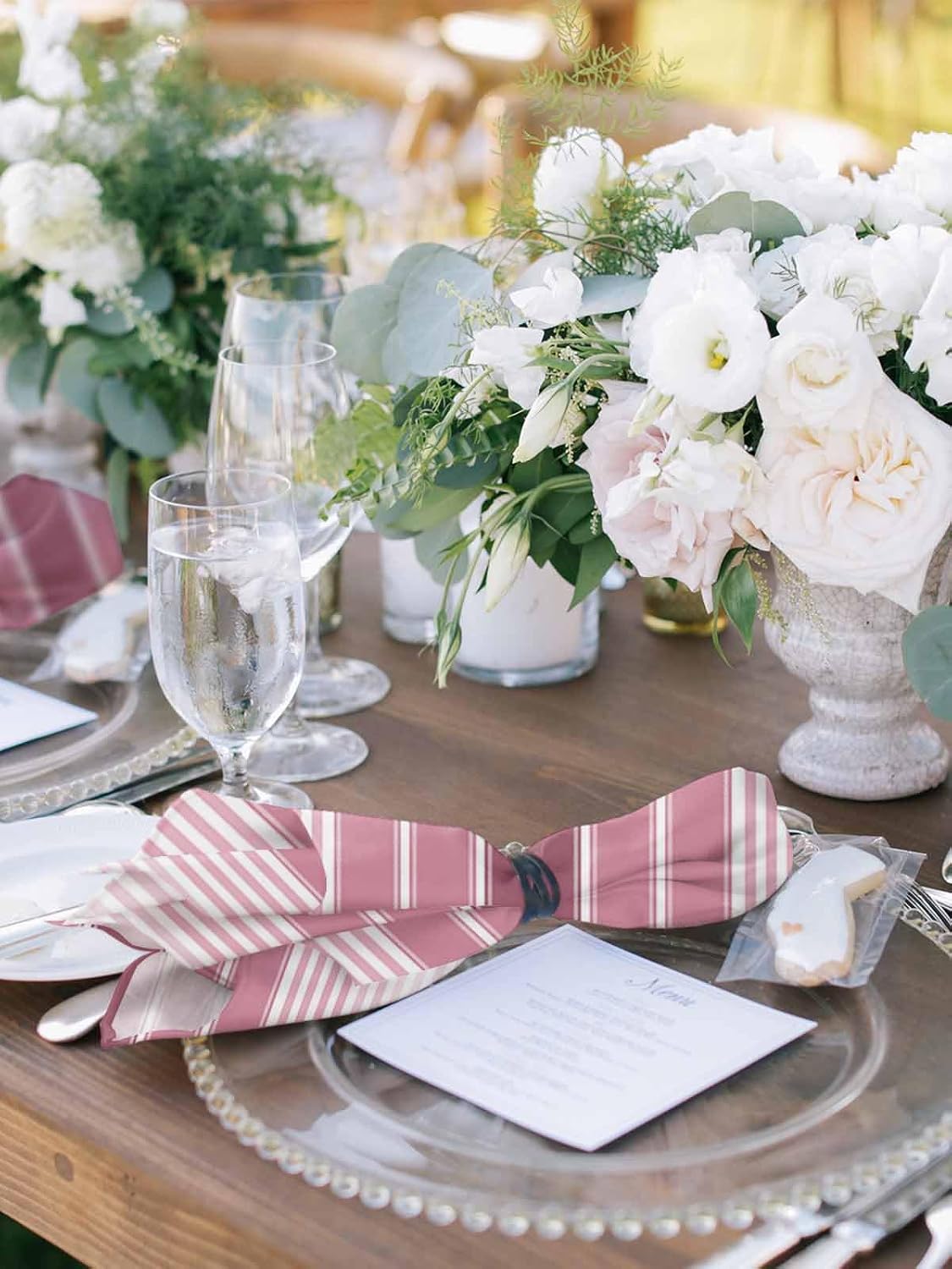 Pink Ombre Stripe Cloth Napkins, Farmhouse Simple Striped Washable and Reusable Dinner Napkins Set of 2, Table Napkin for Kitchen Party Birthday Wedding Hotel Housewarming 20''x20''