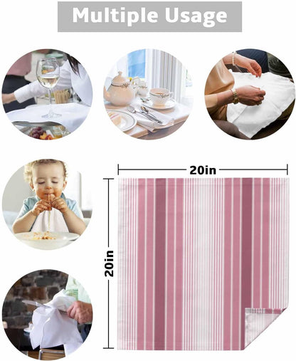 Pink Ombre Stripe Cloth Napkins, Farmhouse Simple Striped Washable and Reusable Dinner Napkins Set of 2, Table Napkin for Kitchen Party Birthday Wedding Hotel Housewarming 20''x20''