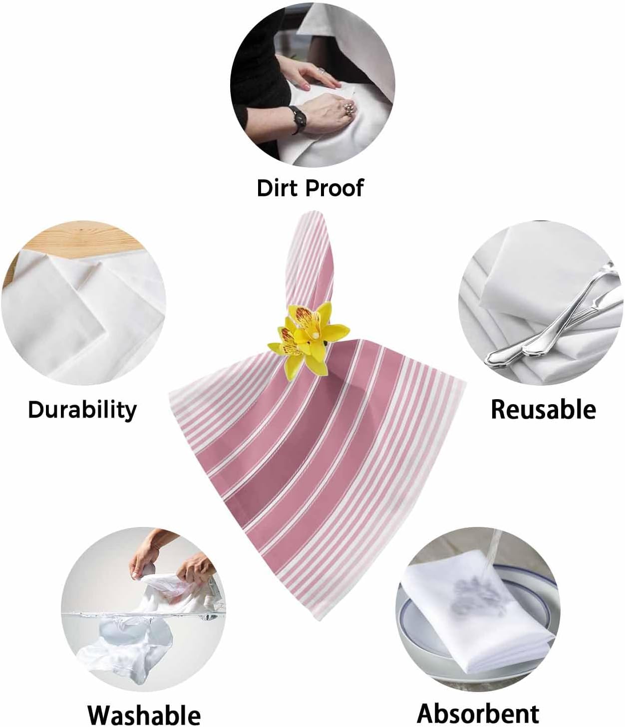 Pink Ombre Stripe Cloth Napkins, Farmhouse Simple Striped Washable and Reusable Dinner Napkins Set of 2, Table Napkin for Kitchen Party Birthday Wedding Hotel Housewarming 20''x20''