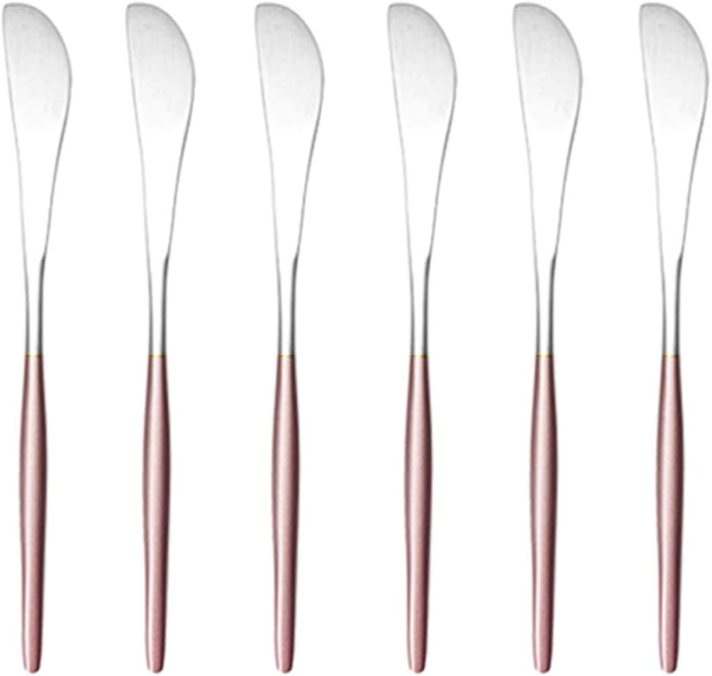 18/10 Stainless Steel Butter Knife, Set of 6, Butter Spreader,Serve Your Butter, Breakfast Spreads,Cheese and Condiments. Dishwasher Safe (Pink silver)