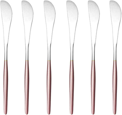 18/10 Stainless Steel Butter Knife, Set of 6, Butter Spreader,Serve Your Butter, Breakfast Spreads,Cheese and Condiments. Dishwasher Safe (Pink silver)