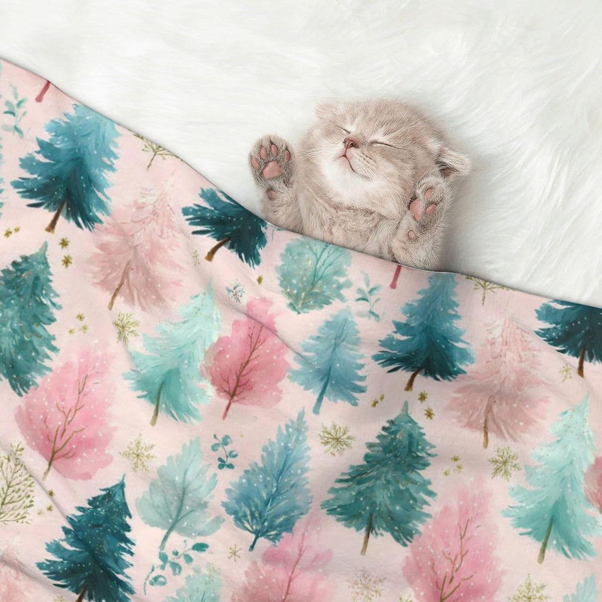 Waterproof Dog Blanket Soft Pet Blanket for Puppy Cat, Fleece Cat Throw Blankets for Furniture Bed Couch Sofa Reversible - Pastel Christmas Trees On Pink 1