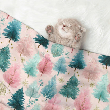 Waterproof Dog Blanket Soft Pet Blanket for Puppy Cat, Fleece Cat Throw Blankets for Furniture Bed Couch Sofa Reversible - Pastel Christmas Trees On Pink 1