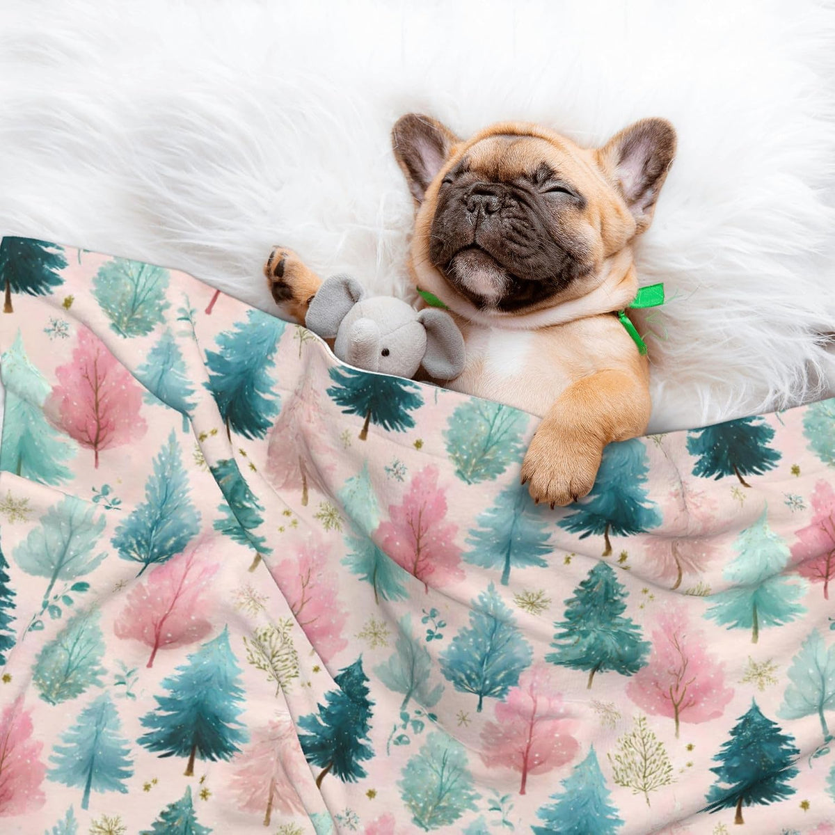 Waterproof Dog Blanket Soft Pet Blanket for Puppy Cat, Fleece Cat Throw Blankets for Furniture Bed Couch Sofa Reversible - Pastel Christmas Trees On Pink 1