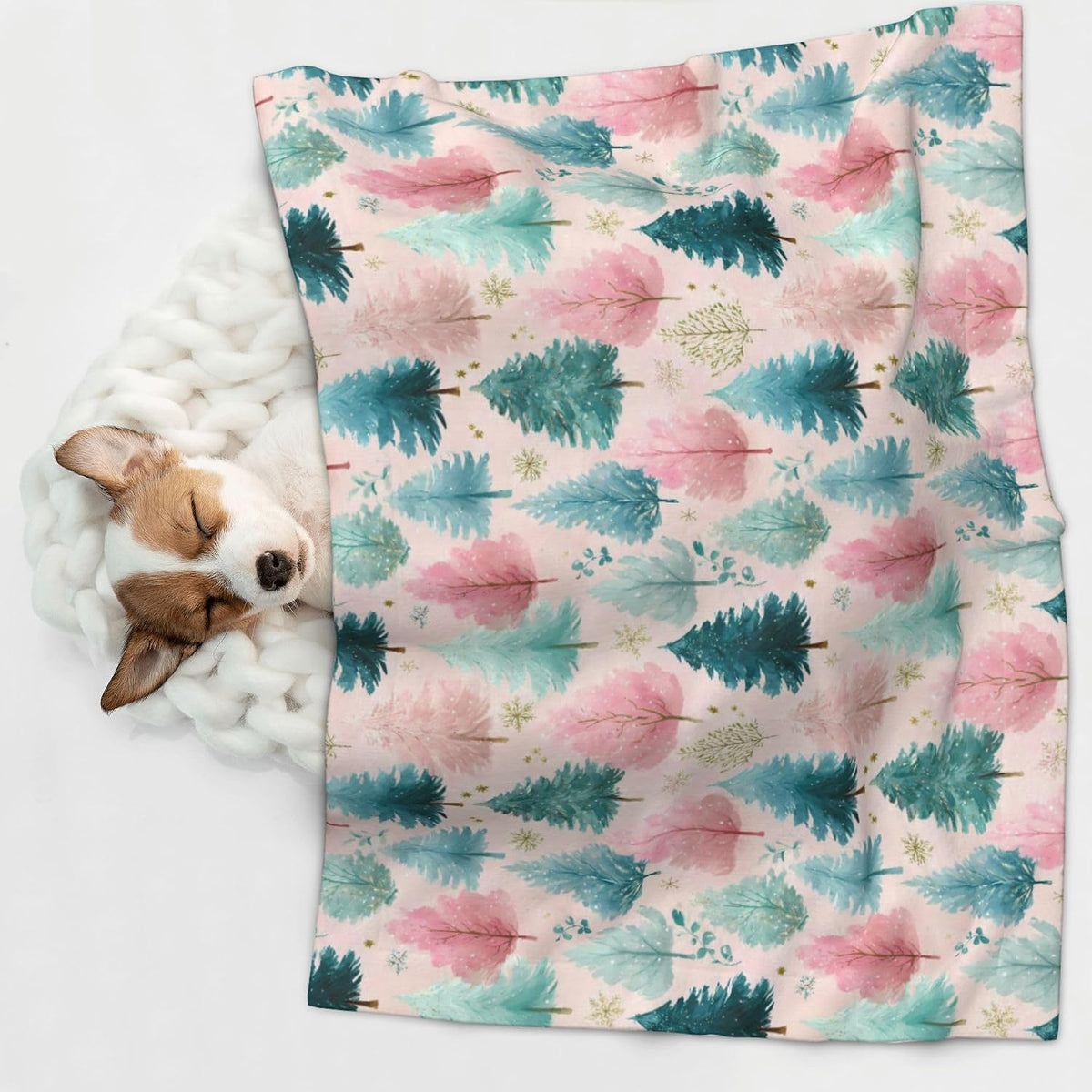 Waterproof Dog Blanket Soft Pet Blanket for Puppy Cat, Fleece Cat Throw Blankets for Furniture Bed Couch Sofa Reversible - Pastel Christmas Trees On Pink 1