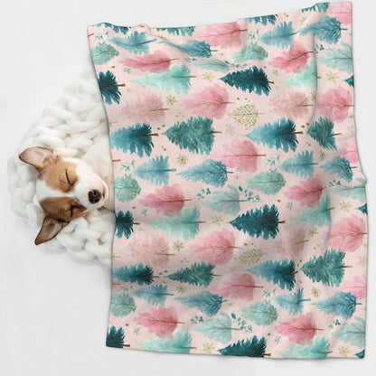 Waterproof Dog Blanket Soft Pet Blanket for Puppy Cat, Fleece Cat Throw Blankets for Furniture Bed Couch Sofa Reversible - Pastel Christmas Trees On Pink 1