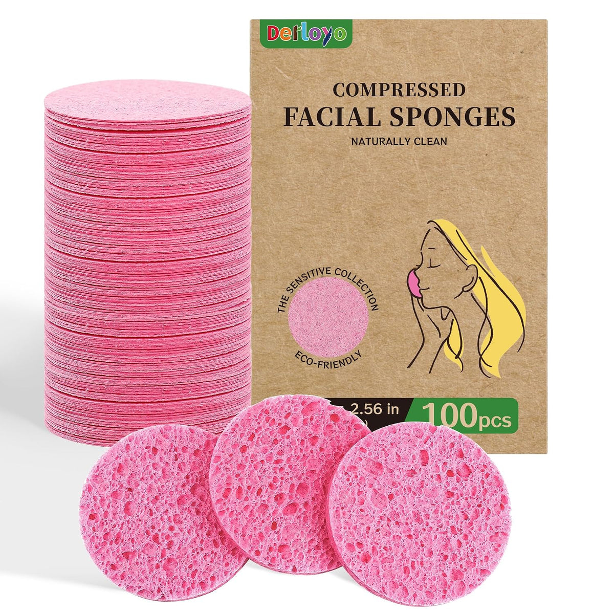 100-Count Compressed Facial Sponges, Natural Cellulose, Pink