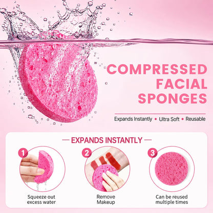100-Count Compressed Facial Sponges, Natural Cellulose, Pink