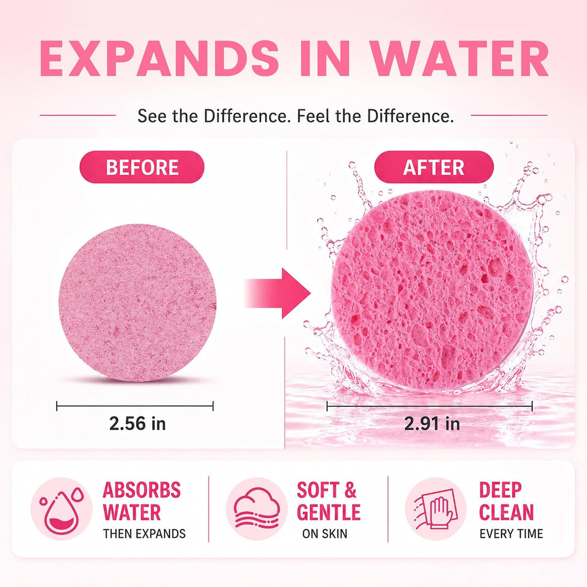 100-Count Compressed Facial Sponges, Natural Cellulose, Pink